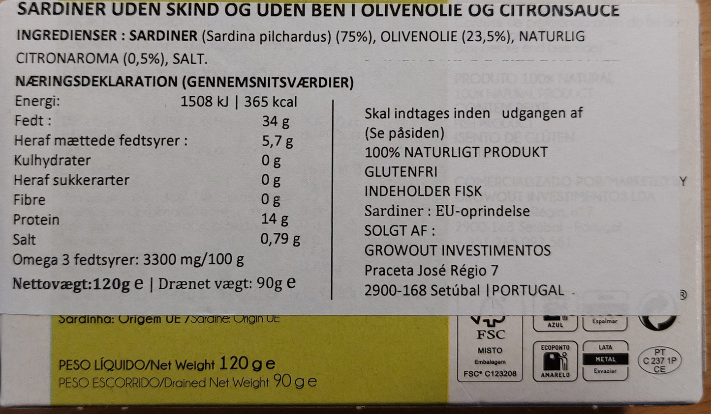Belmar - Sardiner uden skind og ben i olivenolie og citronsauce